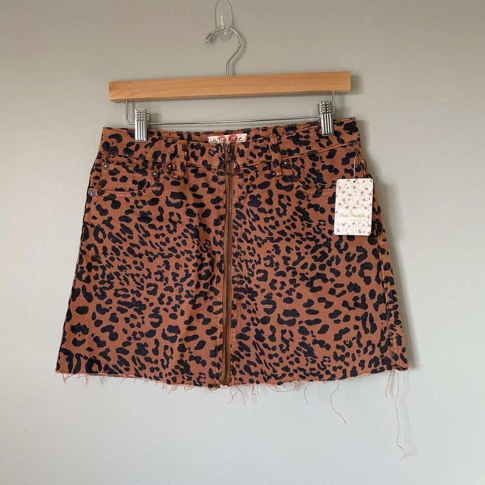 Free People We The Free Denim Mini Skirt Leopard Print Brown Black Women's 28
